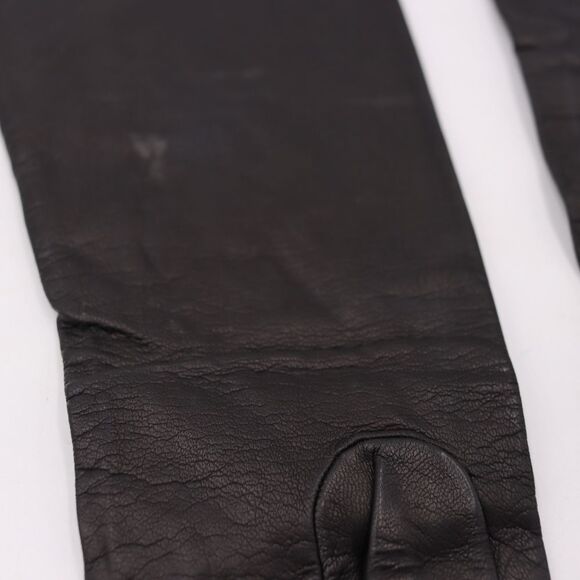 Vintage Black Lamb Leather Long Gloves Lace Cutout Detail Petite Fit Elegant - Picture 15 of 15